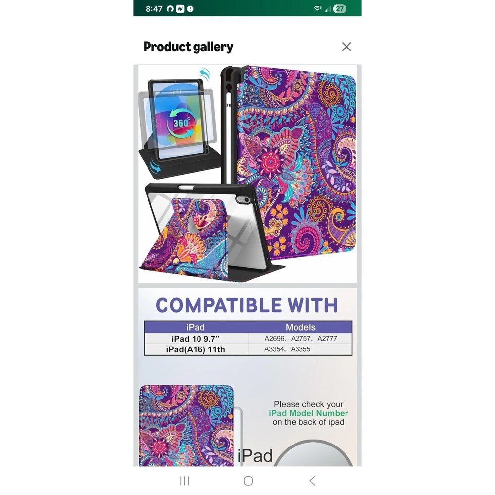 Ipad 10th Generation‎ Case Rotating Stand Folio Tablet Cover Apple 10/11 2025
